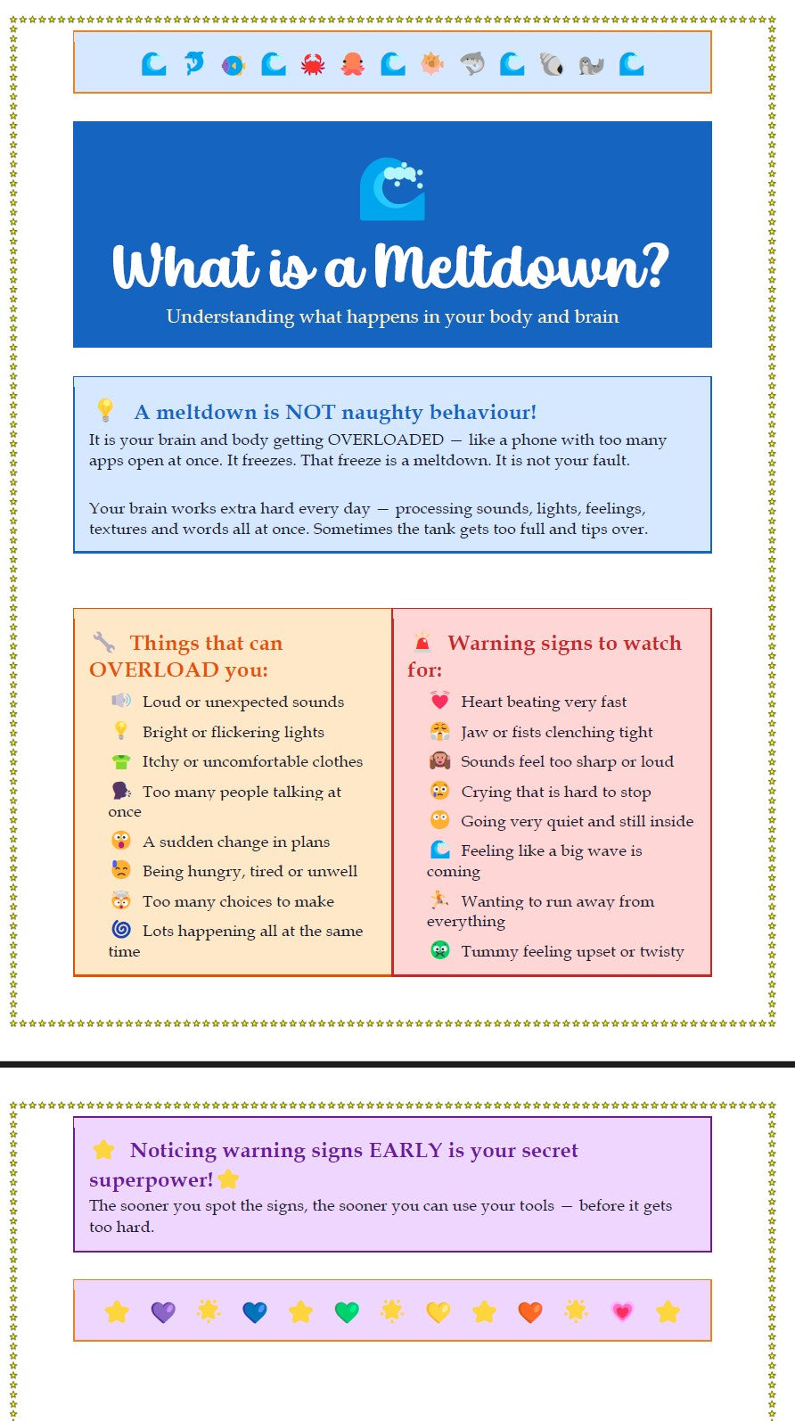 Printable calm-down superpower toolkit for neurodivergent kids with ADHD and autism — meltdown support, emotional regulation and sensory strategies workbook