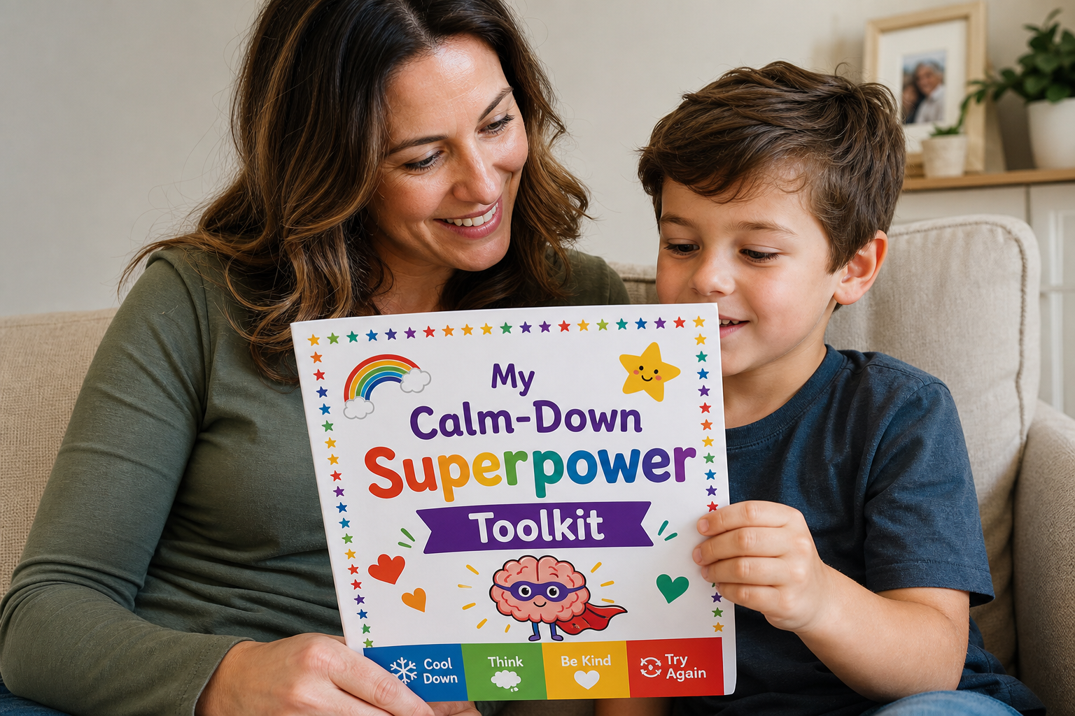 Child completing calm-down workbook — neurodivergent emotional regulation toolkit for ADHD, autism and sensory processing disorder