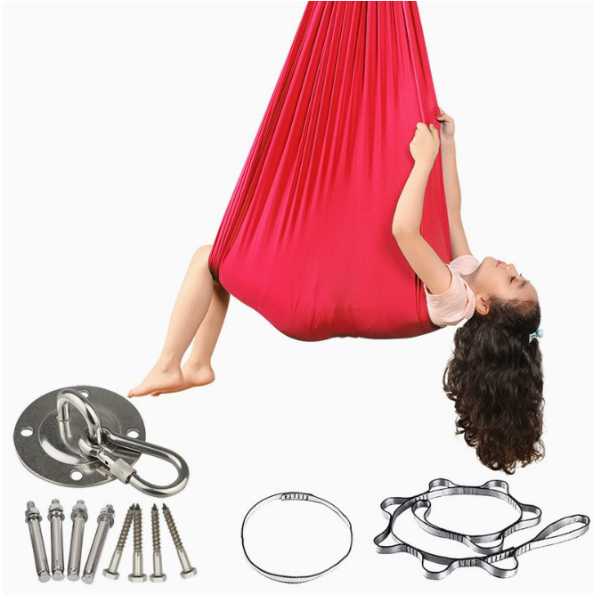 Sensory cocoon swing for kids with autism and ADHD — calming indoor therapy swing providing deep pressure and vestibular input for sensory regulation